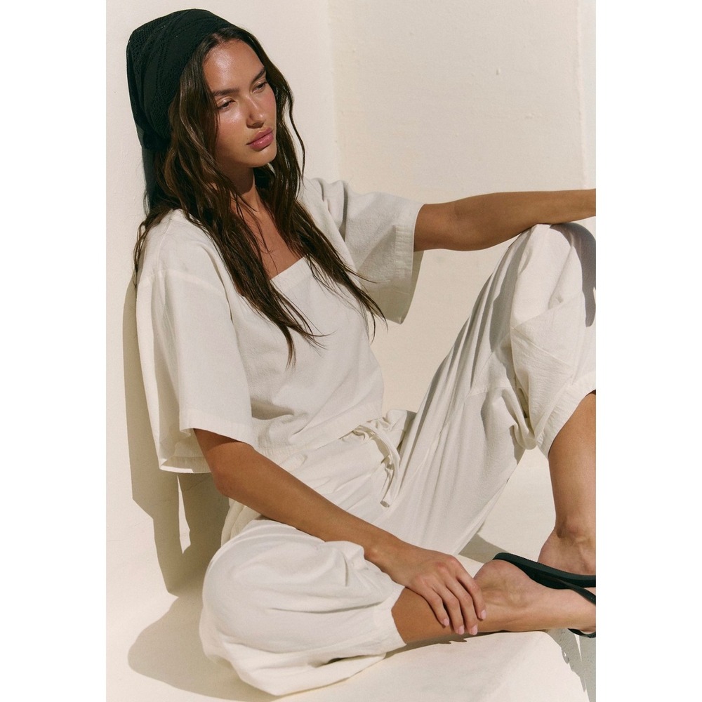 Free Est by Free People Beach Bold Pant Set Ivory Cotton Medium New NWT Casual